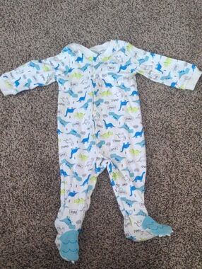 Carter's White Footed One-Piece with Blue & Green Dinosaurs